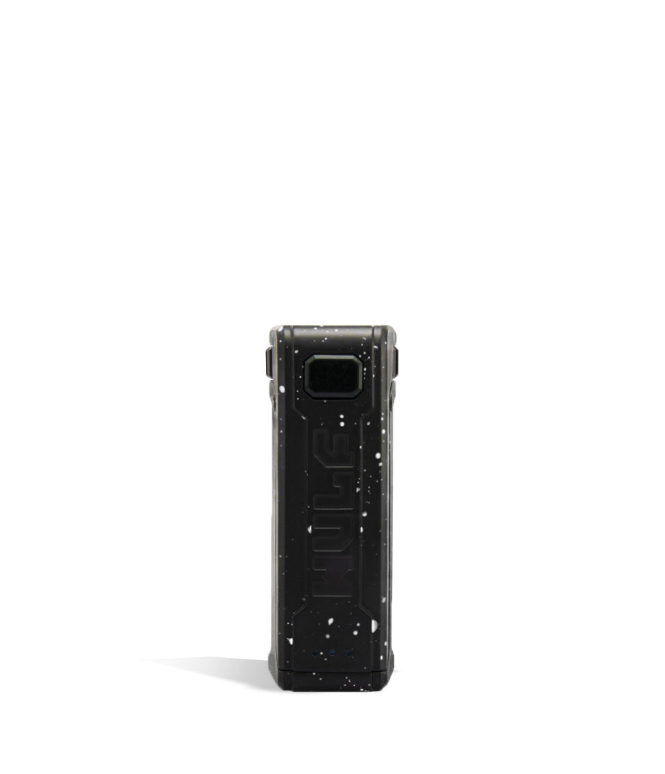 Black White Spatter Wulf Mods UNI S Face View Adjustable 510 Thread Battery on White Background