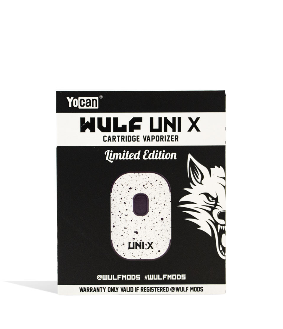 White Black Spatter packaging Wulf Mods UNI X 510 Thread Battery on white background