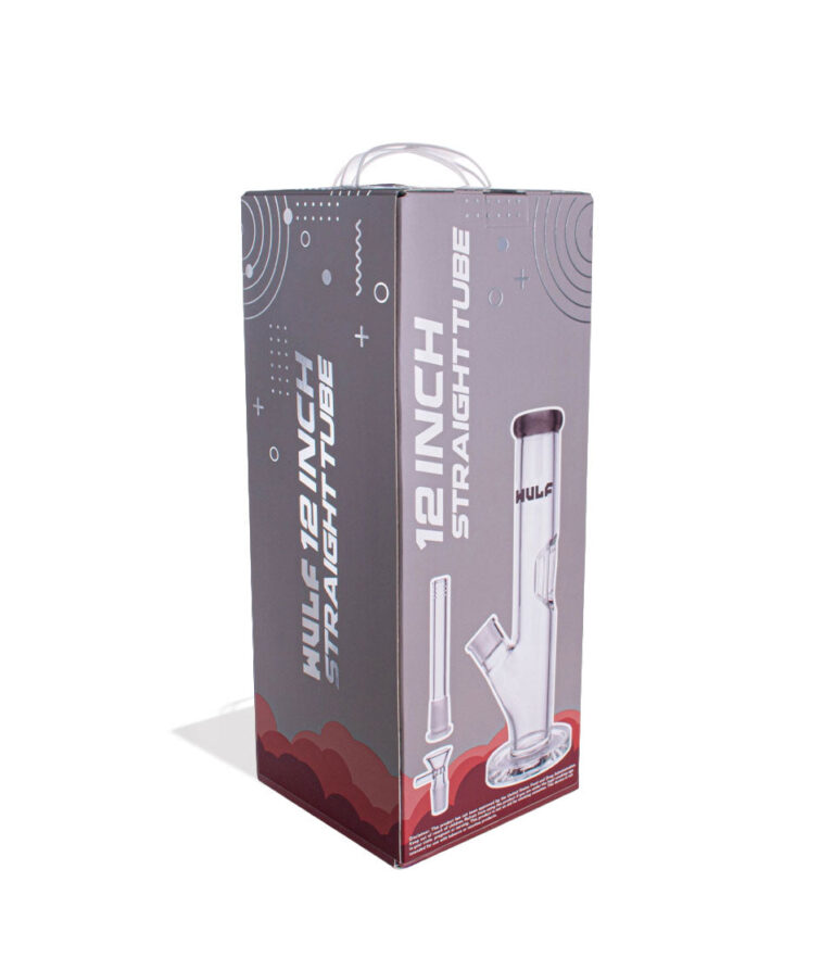 Smoke Wulf Mods 7mm 12inch Straight Water Pipe Packaging Angle View on White Background