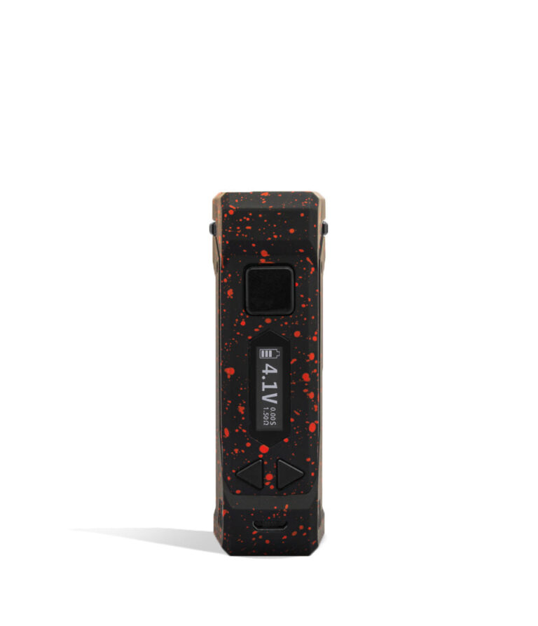 Black Red Spatter Wulf Mods UNI Pro Adjustable 510 Thread Battery Face View on White Background
