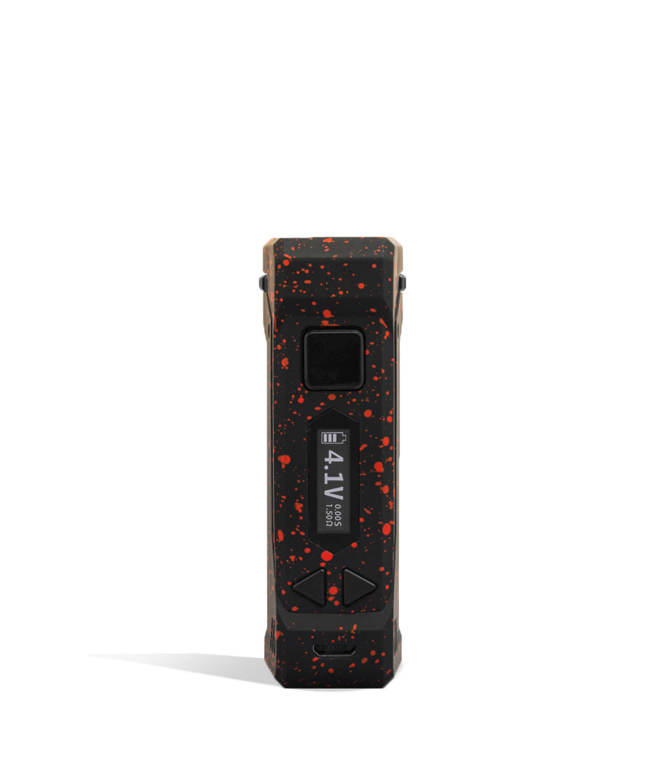 Black Red Spatter Wulf Mods UNI Pro Adjustable 510 Thread Battery Face View on White Background