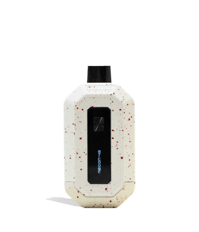 White Red Spatter Wulf Mods Recon 4g Dual 510 Thread Battery Front View on White Background