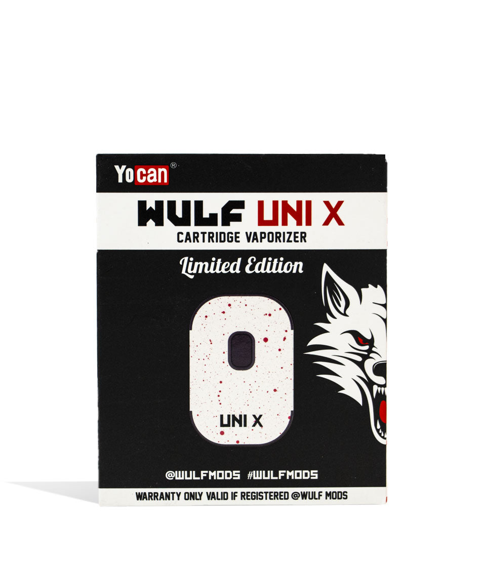 White Red Spatter packaging Wulf Mods UNI X 510 Thread Battery on white background