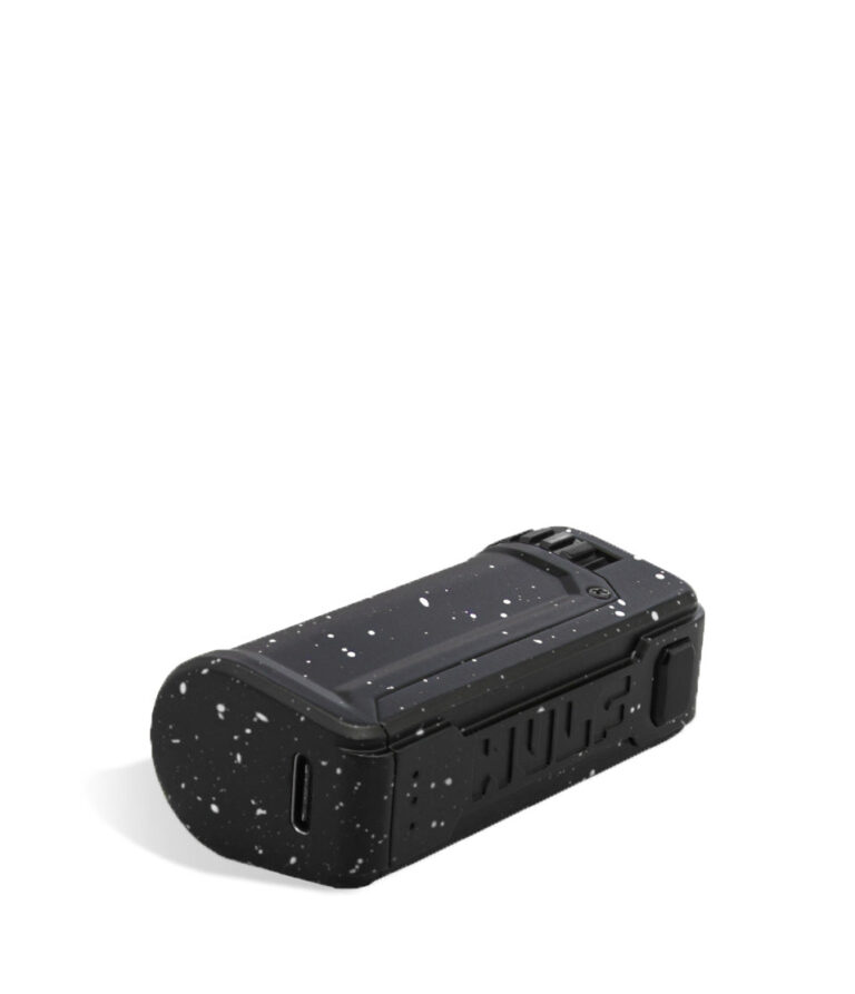 Black White Spatter Wulf Mods UNI S Bottom View Adjustable 510 Thread Battery on White Background