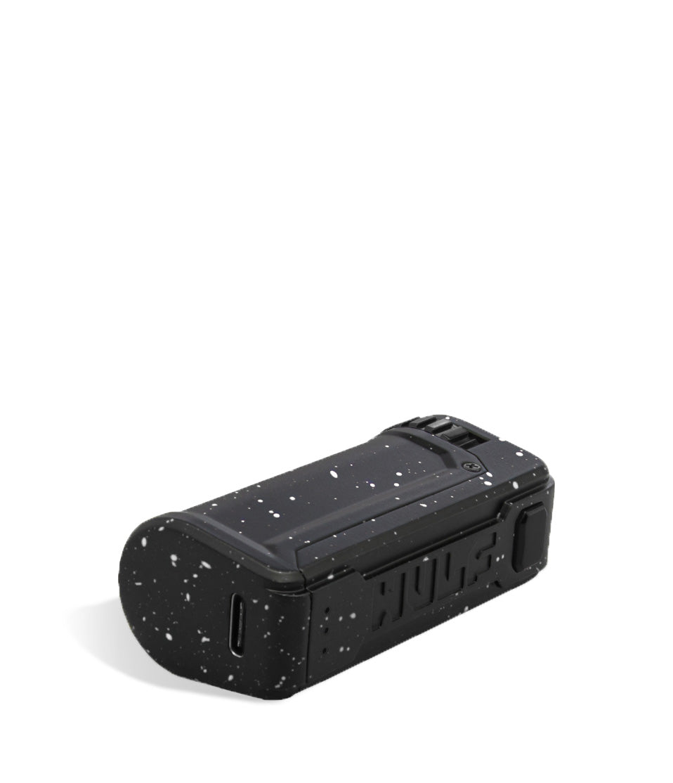 Black White Spatter Wulf Mods UNI S Bottom View Adjustable 510 Thread Battery on White Background
