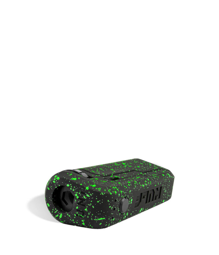 Black Green Spatter Wulf Mods UNI Adjustable 510 Thread Battery Down View on White Background