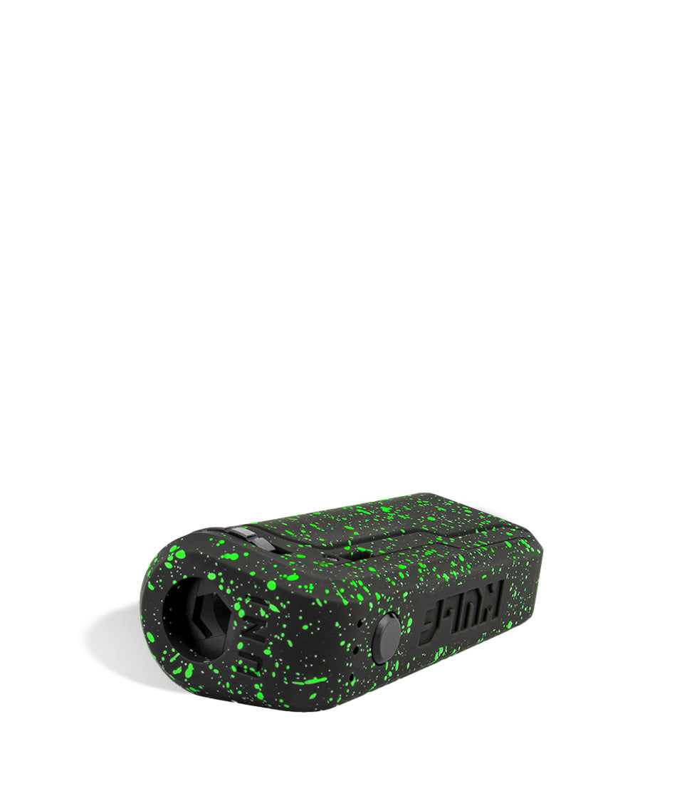 Black Green Spatter Wulf Mods UNI Adjustable 510 Thread Battery Down View on White Background