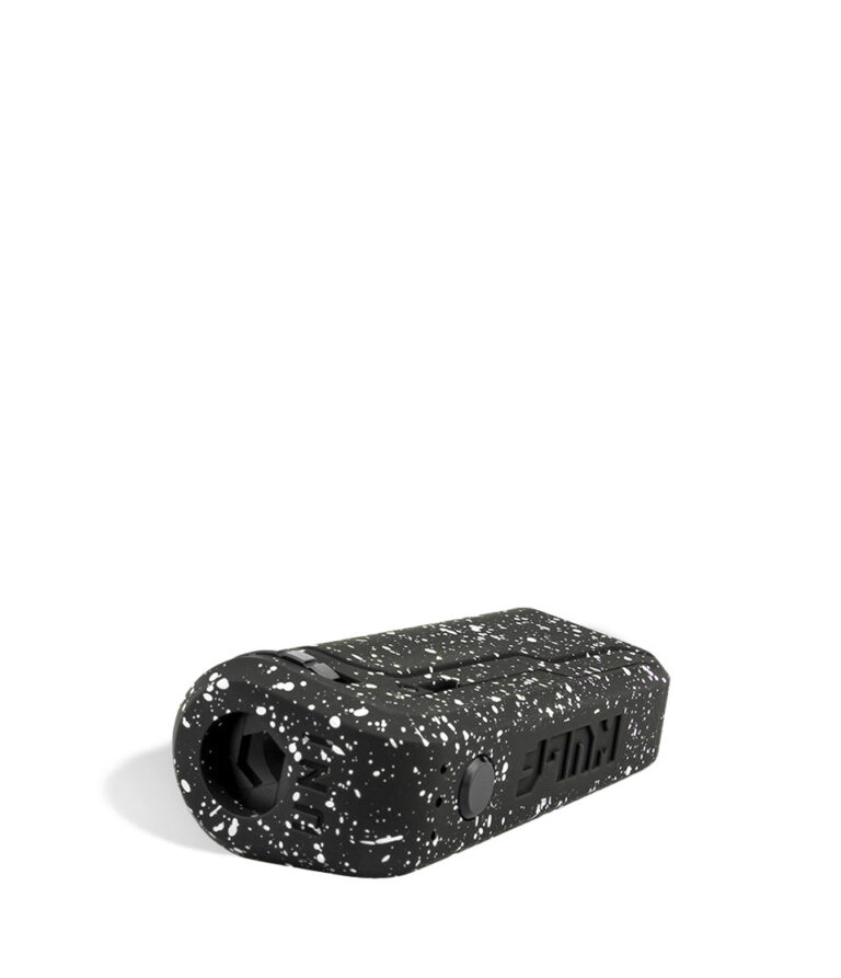 Black White Spatter Wulf Mods UNI Adjustable 510 Thread Battery Down View on White Background