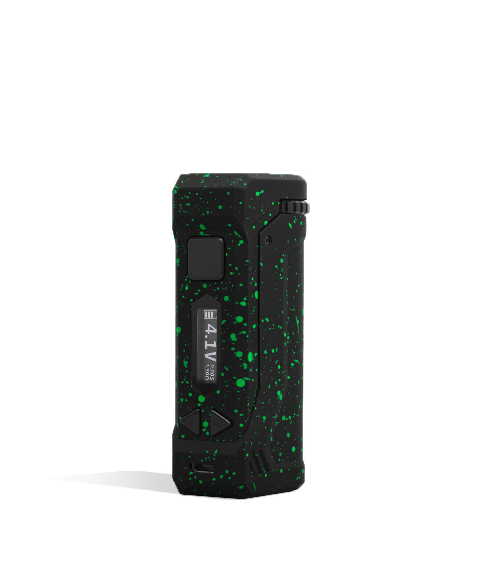 Black Green Spatter Wulf Mods UNI Pro Adjustable 510 Thread Battery Front 2 View on White Background