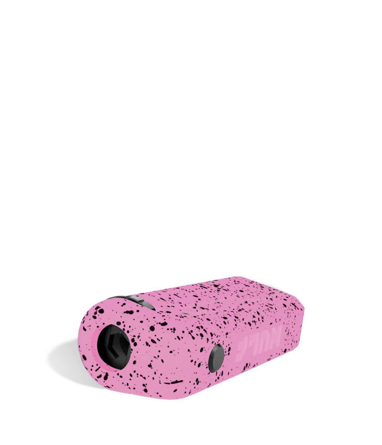 Pink Black Spatter Wulf Mods UNI Adjustable 510 Thread Battery Down View on White Background
