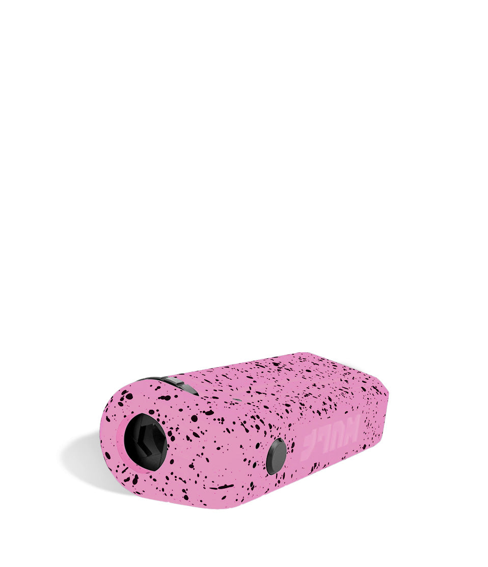 Pink Black Spatter Wulf Mods UNI Adjustable 510 Thread Battery Down View on White Background
