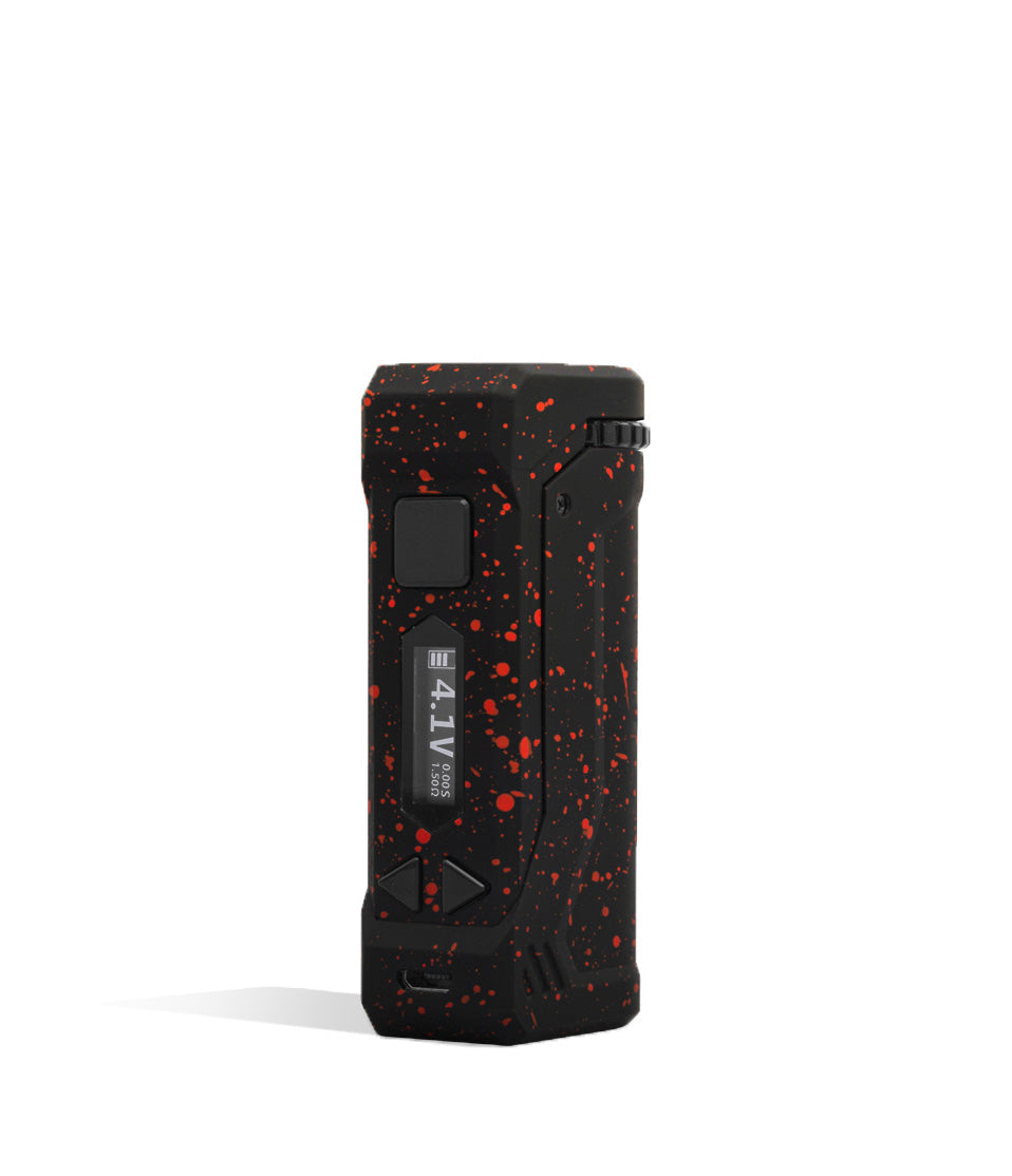 Black Red Spatter Wulf Mods UNI Pro Adjustable 510 Thread Battery Front 2 View on White Background