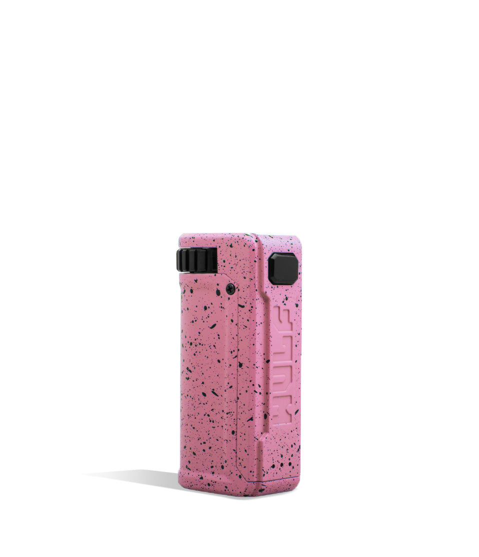 Pink Black Spatter Wulf Mods UNI S Adjustable 510 Thread Battery Front View on White Background