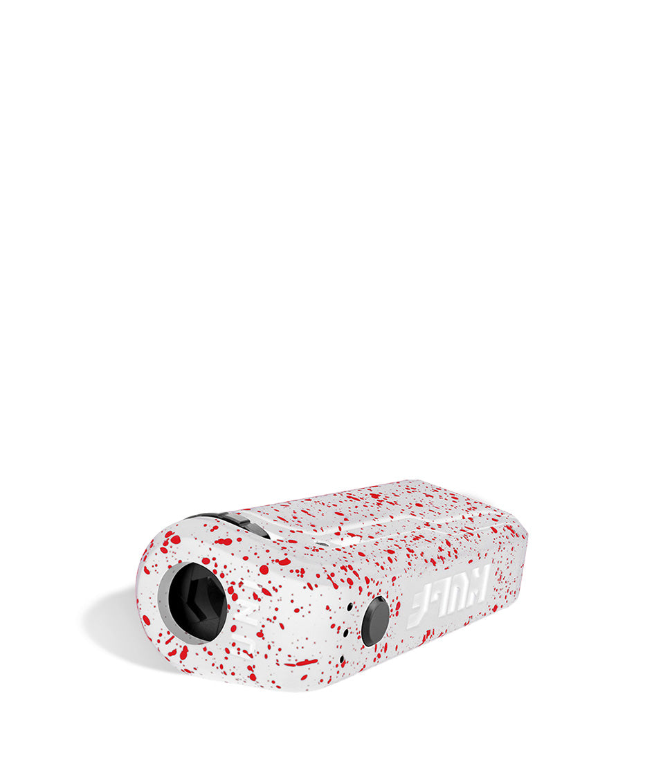 White Red Spatter Wulf Mods UNI Adjustable 510 Thread Battery Down View on White Background