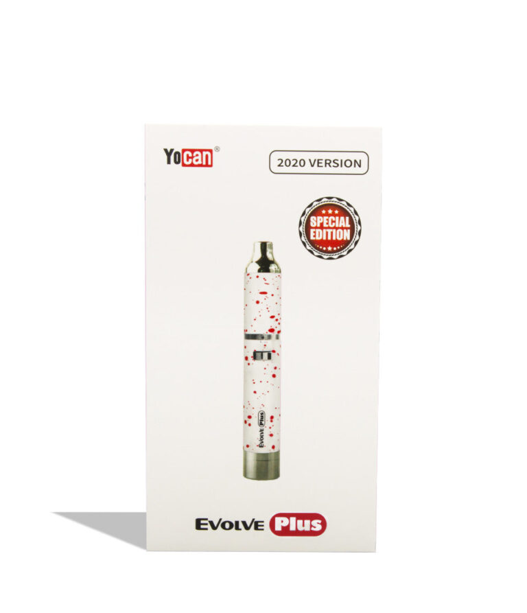 White Red Spatter packaging Wulf Mods Evolve Plus Concentrate Vaporizer on white background
