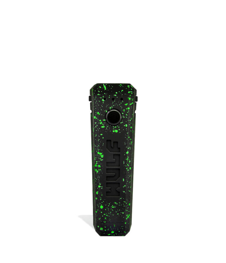 Black Green Spatter Wulf Mods UNI Adjustable 510 Thread Battery Face View on White Background