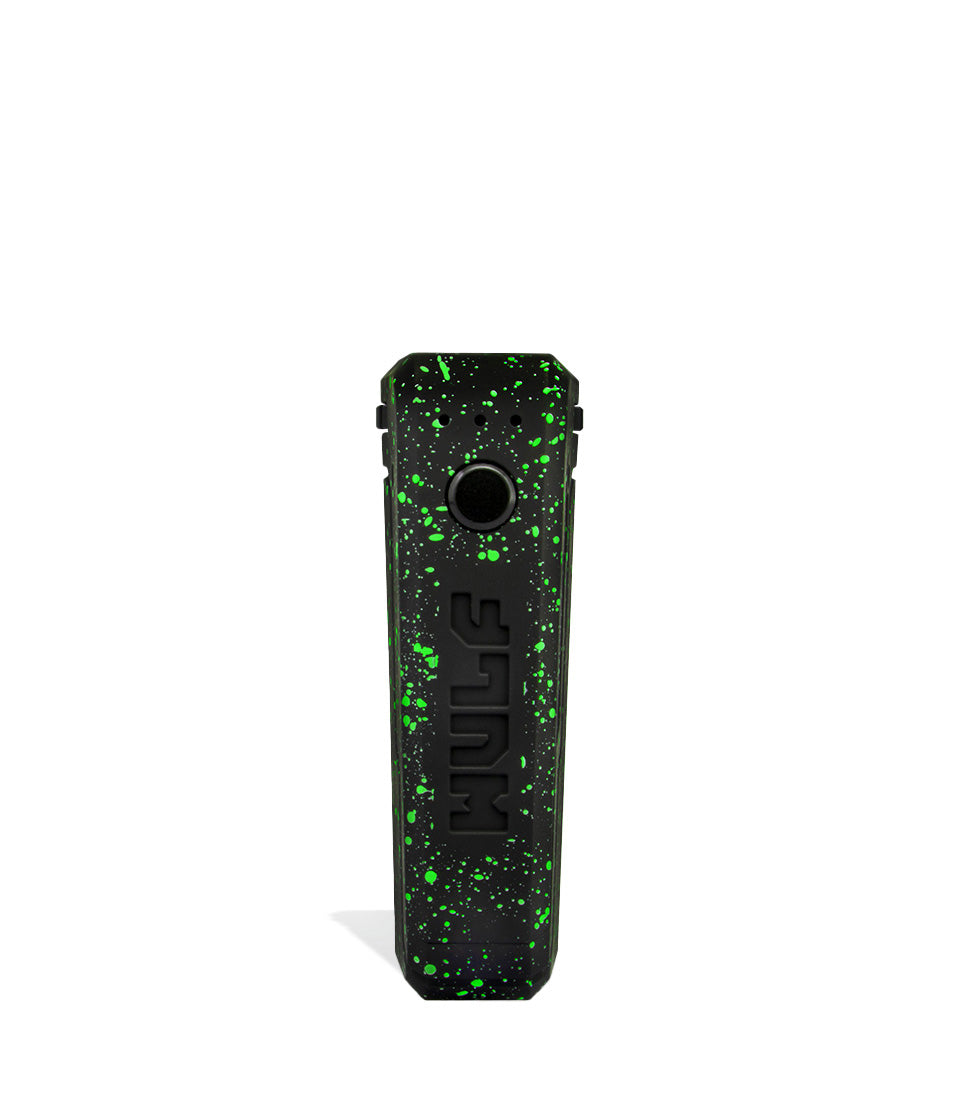 Black Green Spatter Wulf Mods UNI Adjustable 510 Thread Battery Face View on White Background