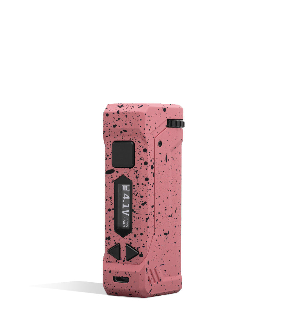 Pink Black Spatter Wulf Mods UNI Pro Adjustable 510 Thread Battery Front 2 View on White Background