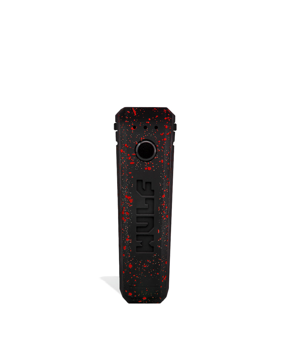 Black Red Spatter Wulf Mods UNI Adjustable 510 Thread Battery Face View on White Background