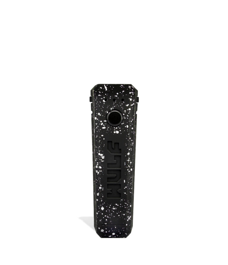 Black White Spatter Wulf Mods UNI Adjustable 510 Thread Battery Face View on White Background