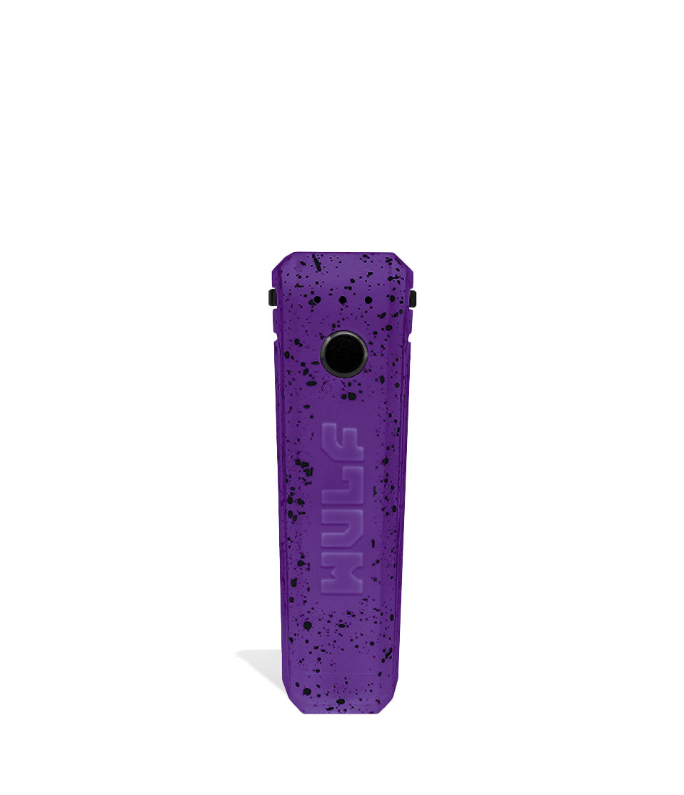 Purple Black Spatter Wulf Mods UNI Adjustable 510 Thread Battery Face View on White Background