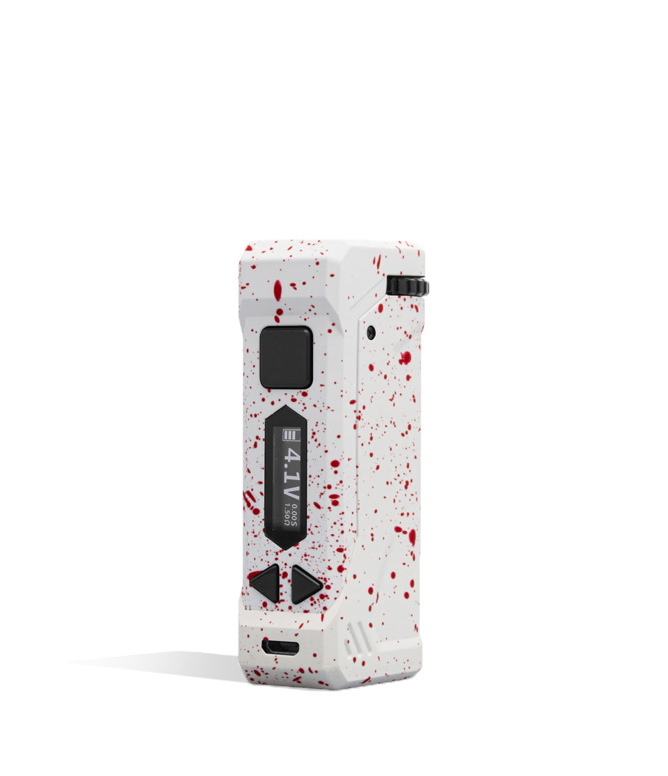 White Red Spatter Wulf Mods UNI Pro Adjustable 510 Thread Battery Front 2 View on White Background