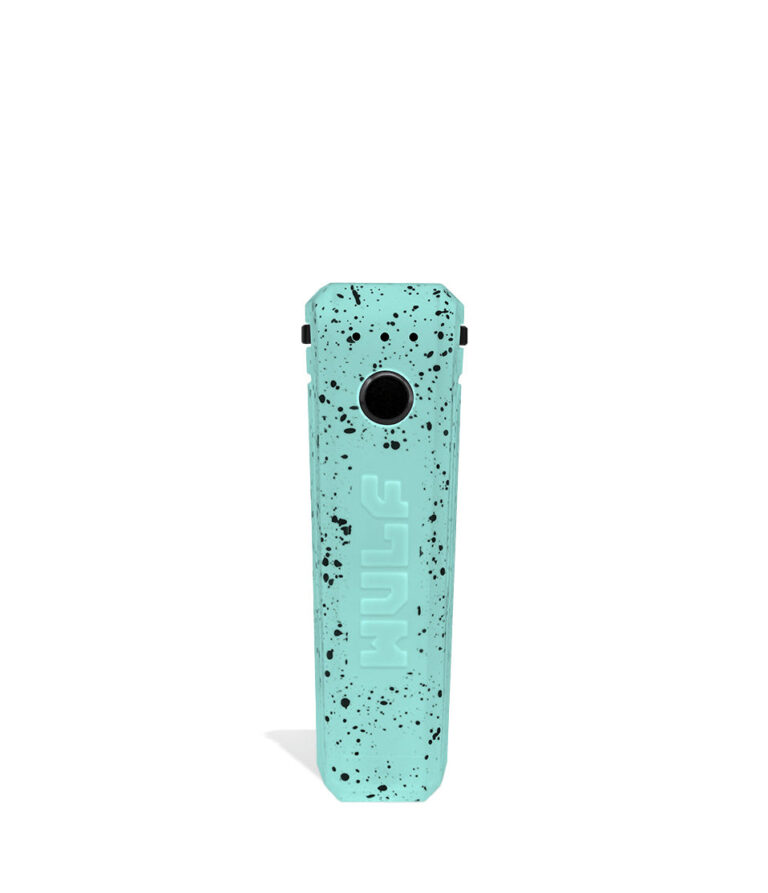 Teal Black Spatter Wulf Mods UNI Adjustable 510 Thread Battery Face View on White Background