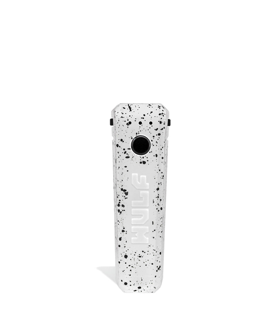White Black Spatter Wulf Mods UNI Adjustable 510 Thread Battery Face View on White Background