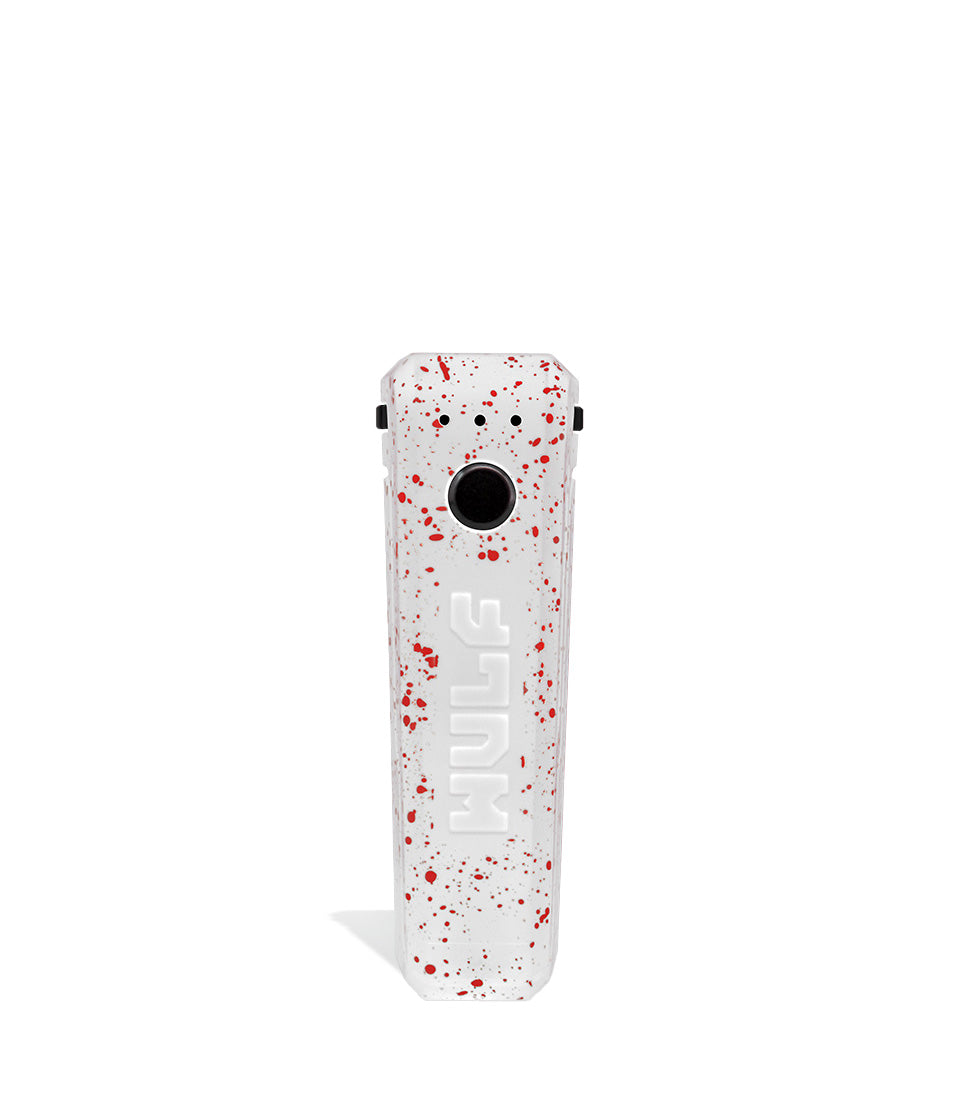 White Red Spatter Wulf Mods UNI Adjustable 510 Thread Battery Face View on White Background