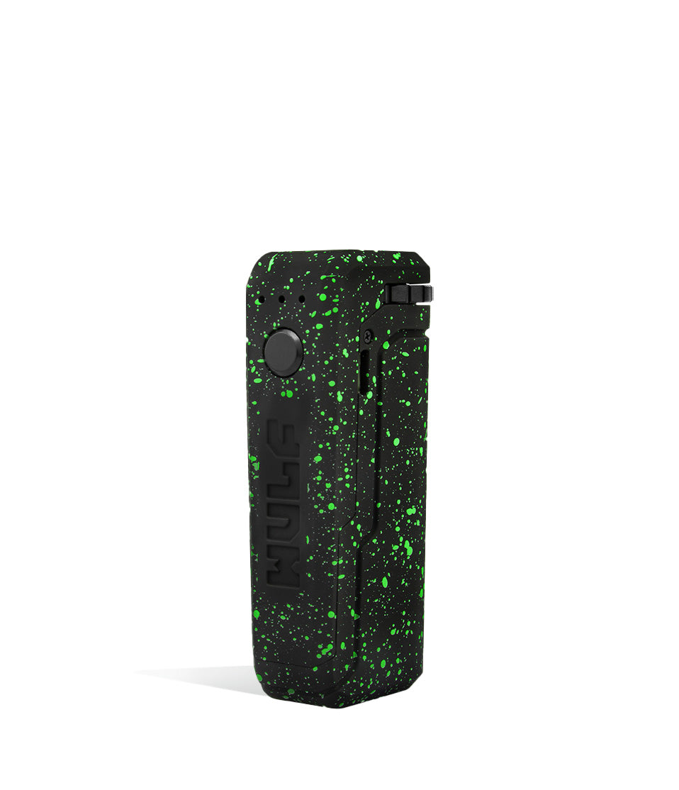 Black Green Spatter Wulf Mods UNI Adjustable 510 Thread Battery Side 1 View on White Background