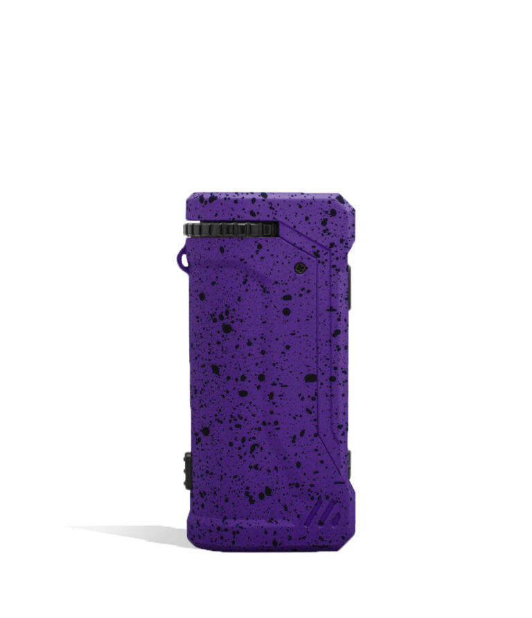 Purlpe Black Spatter Wulf Mods UNI Pro Adjustable 510 Thread Battery Side View on White Background