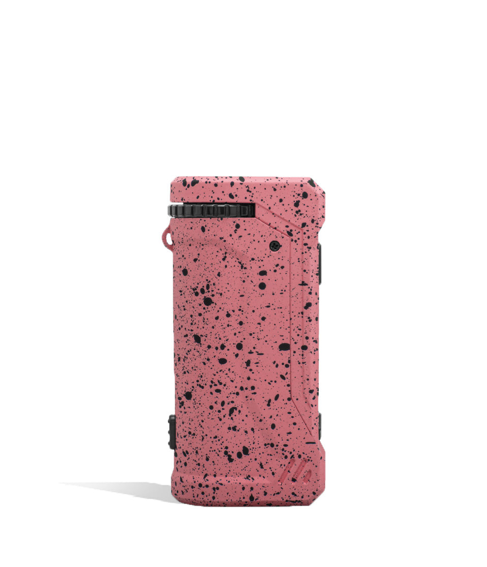 Pink Black Spatter Wulf Mods UNI Pro Adjustable 510 Thread Battery Side View on White Background