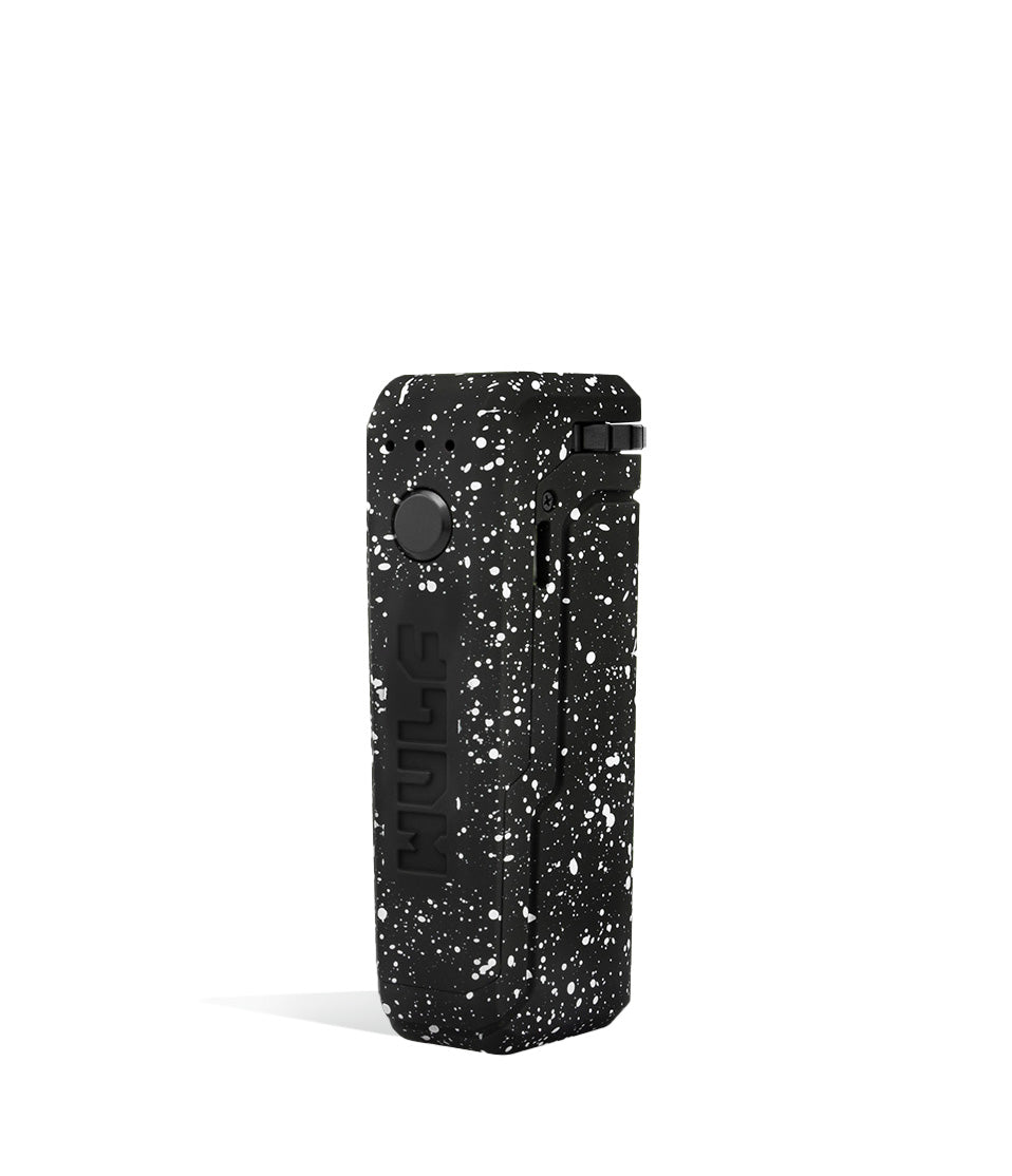 Black White Spatter Wulf Mods UNI Adjustable 510 Thread Battery Side 1 View on White Background