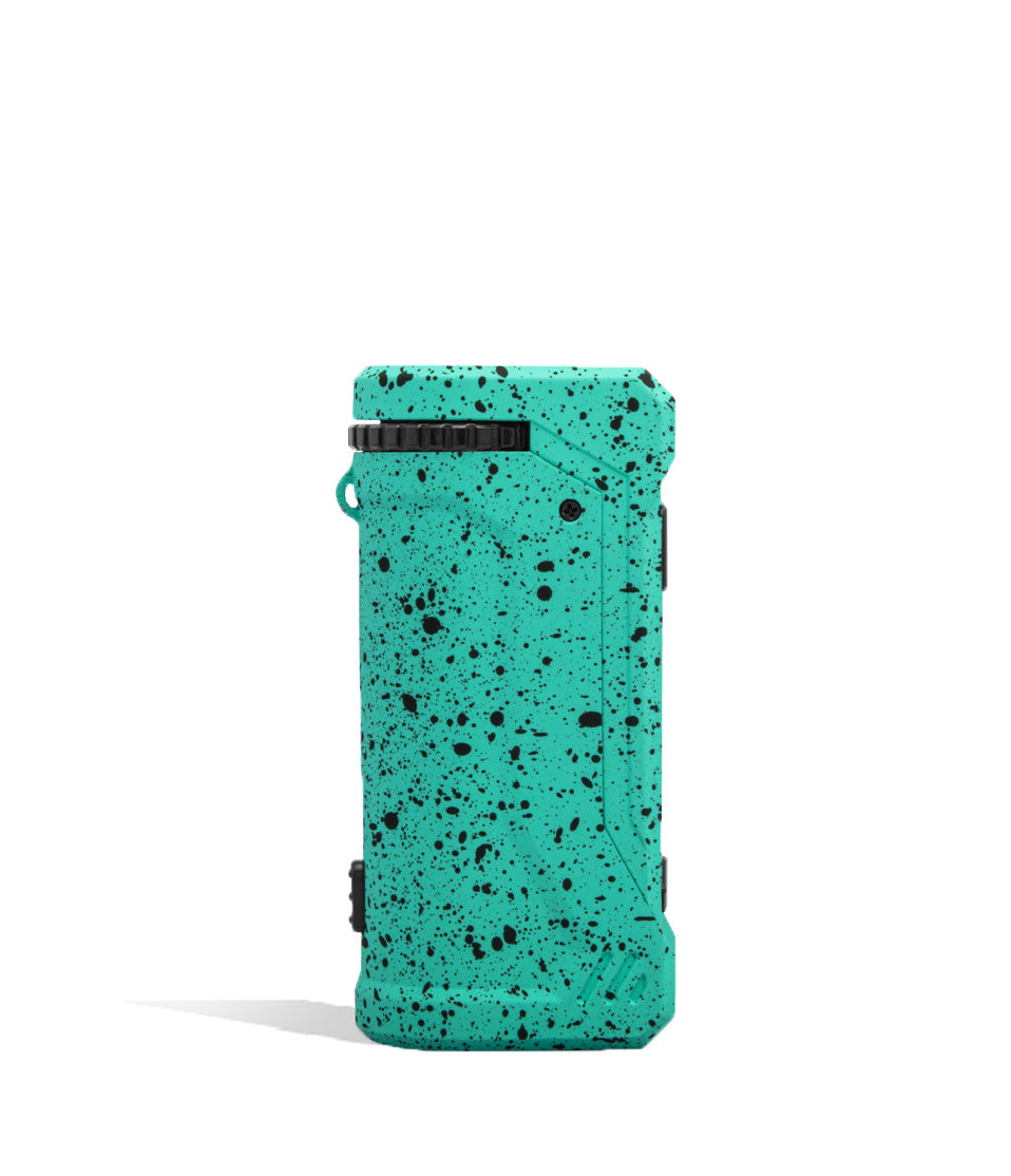 Teal Black Spatter Wulf Mods UNI Pro Adjustable 510 Thread Battery Side View on White Background