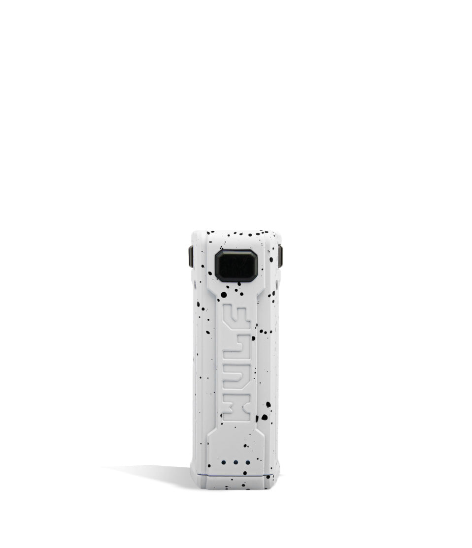 White Black Spatter Wulf Mods UNI S Face View Adjustable 510 Thread Battery on White Background