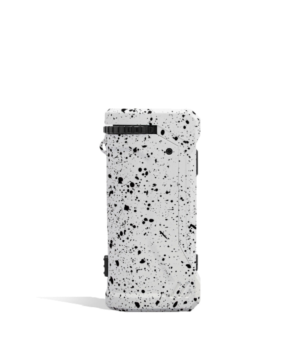 White Black Spatter Wulf Mods UNI Pro Adjustable 510 Thread Battery Side View on White Background
