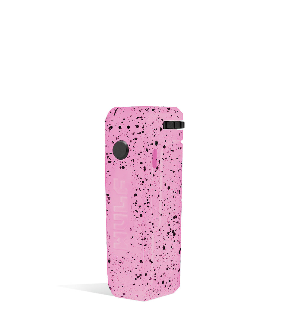 Pink Black Spatter Wulf Mods UNI Adjustable 510 Thread Battery Side 1 View on White Background