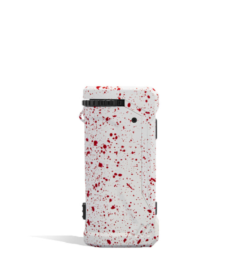 White Red Spatter Wulf Mods UNI Pro Adjustable 510 Thread Battery Side View on White Background