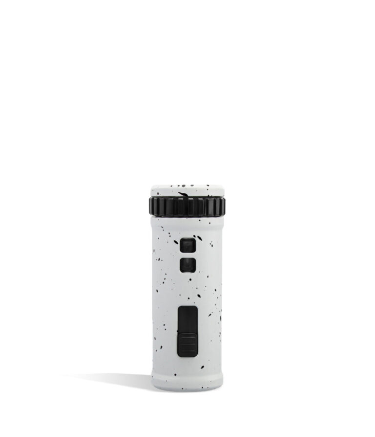 White Black Spatter Wulf Mods UNI S Back View Adjustable 510 Thread Battery on White Background