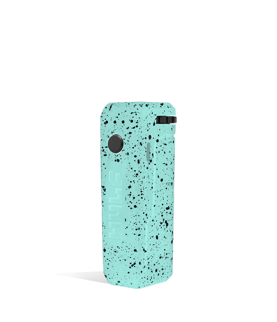Teal Black Spatter Wulf Mods UNI Adjustable 510 Thread Battery Side 1 View on White Background