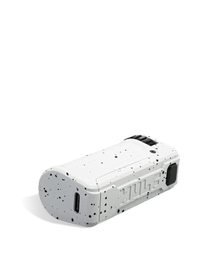 White Black Spatter Wulf Mods UNI S Bottom View Adjustable 510 Thread Battery on White Background