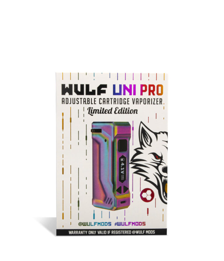 Full Color Wulf Mods UNI Pro Adjustable 510 Thread Battery Packaging on White Background