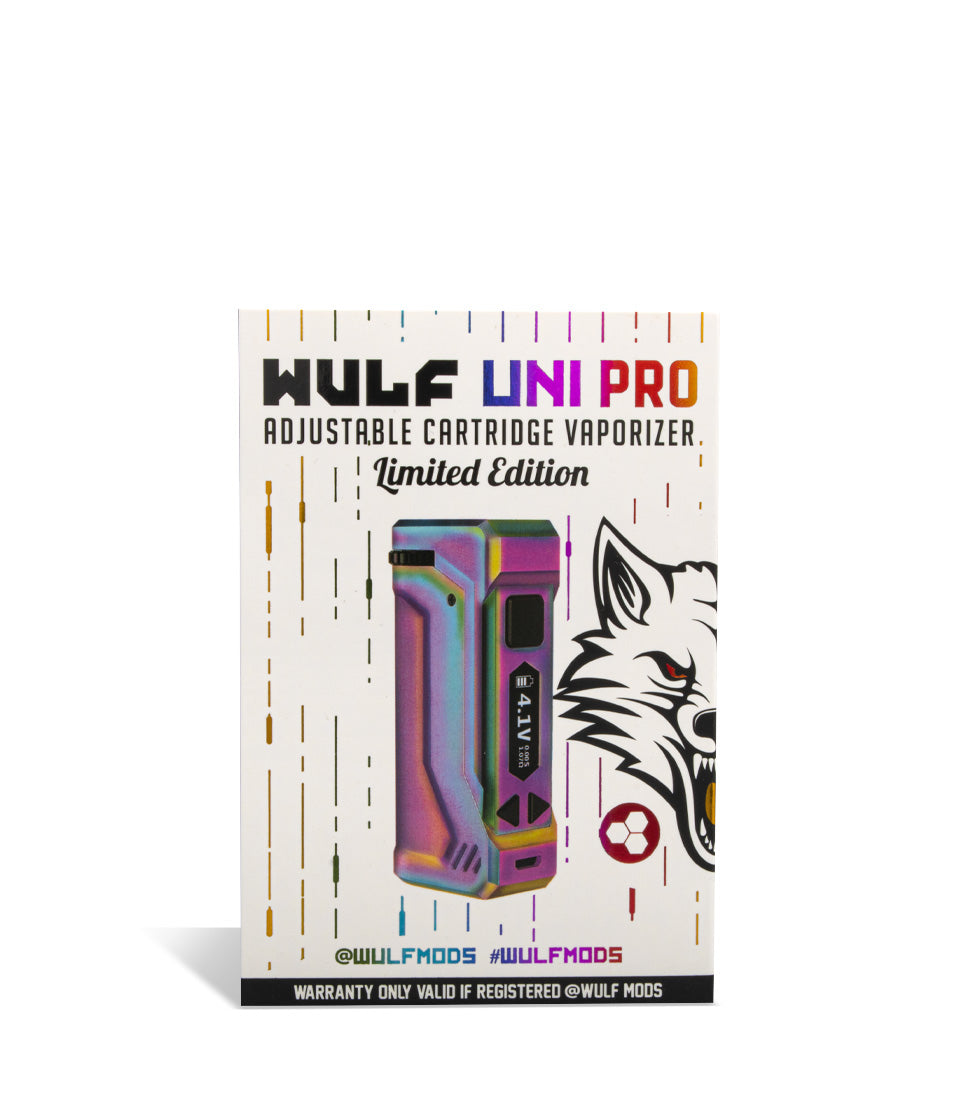 Full Color Wulf Mods UNI Pro Adjustable 510 Thread Battery Packaging on White Background