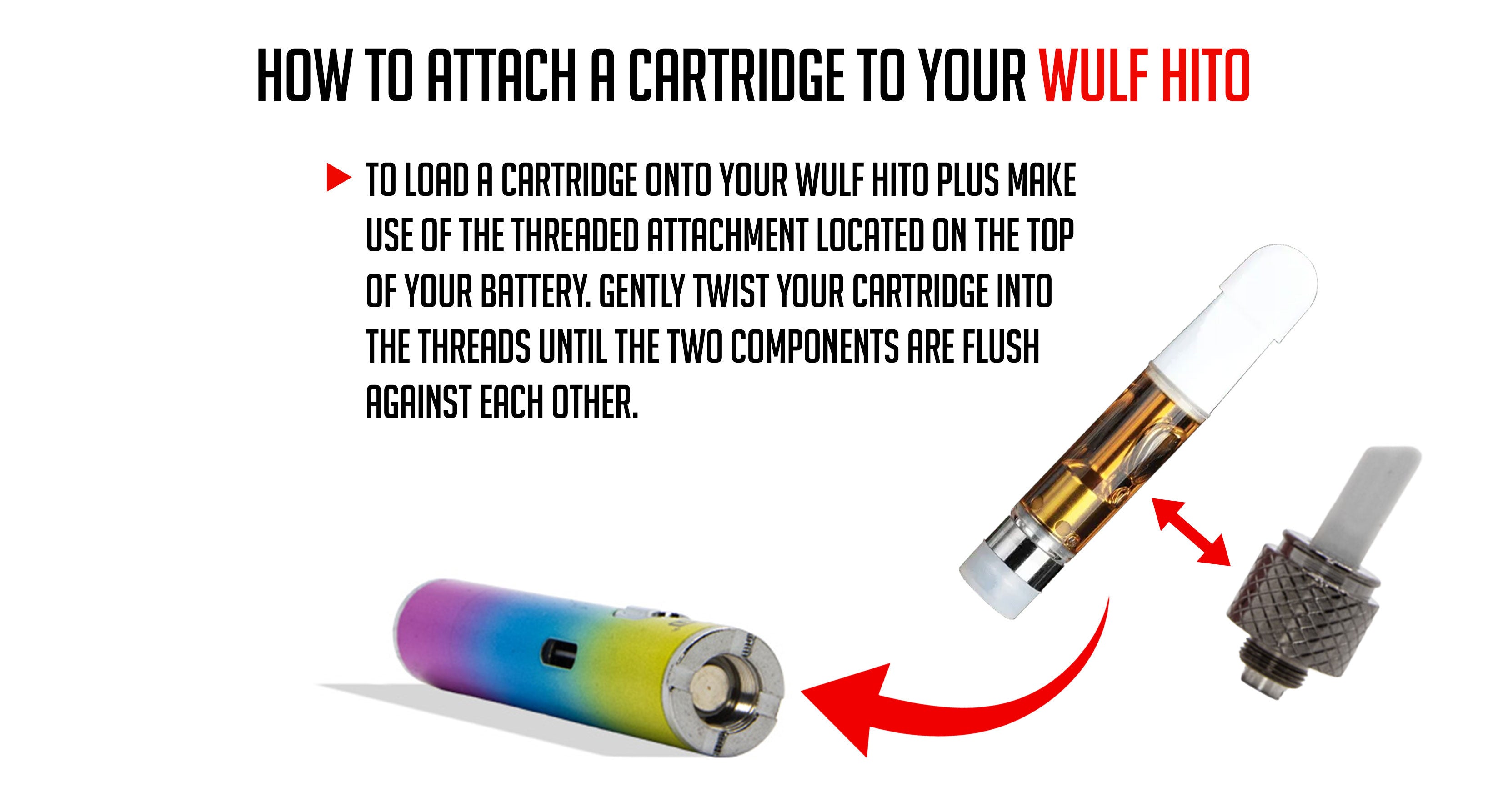 infographic for how to attach a cartridge or hot knife to wulf mods hito knife kit
