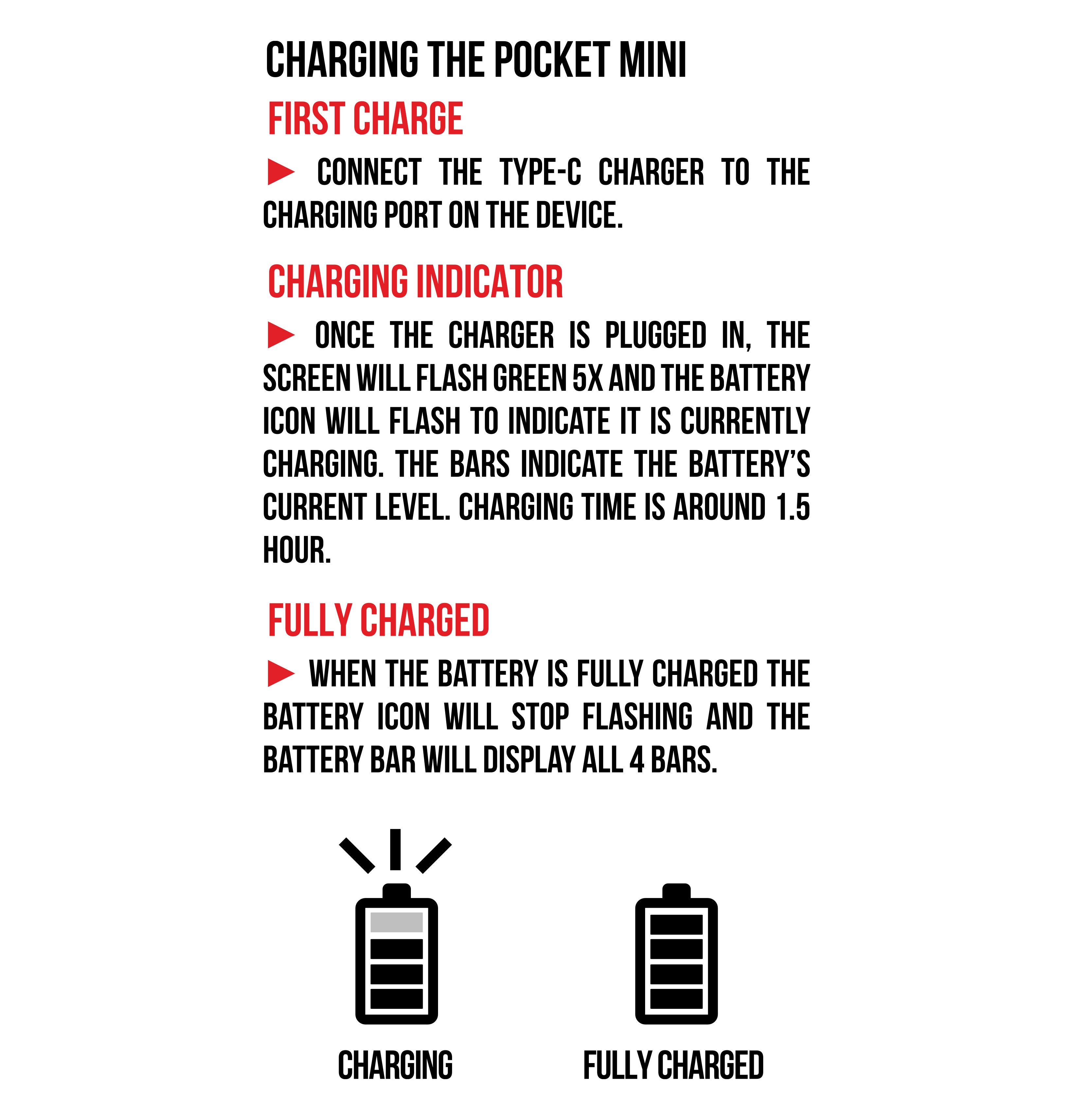 instructions for how to charge the Wulf Pocket Mini