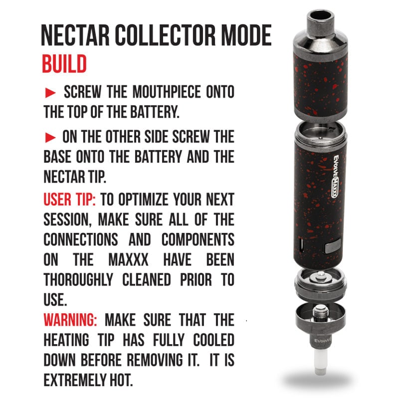 WULF Evolve Maxxx nectar collector mode build guide with the parts shown exploded