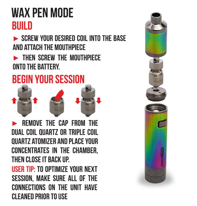 WULF Evolve Maxxx wax pen mode build guide with the parts shown exploded