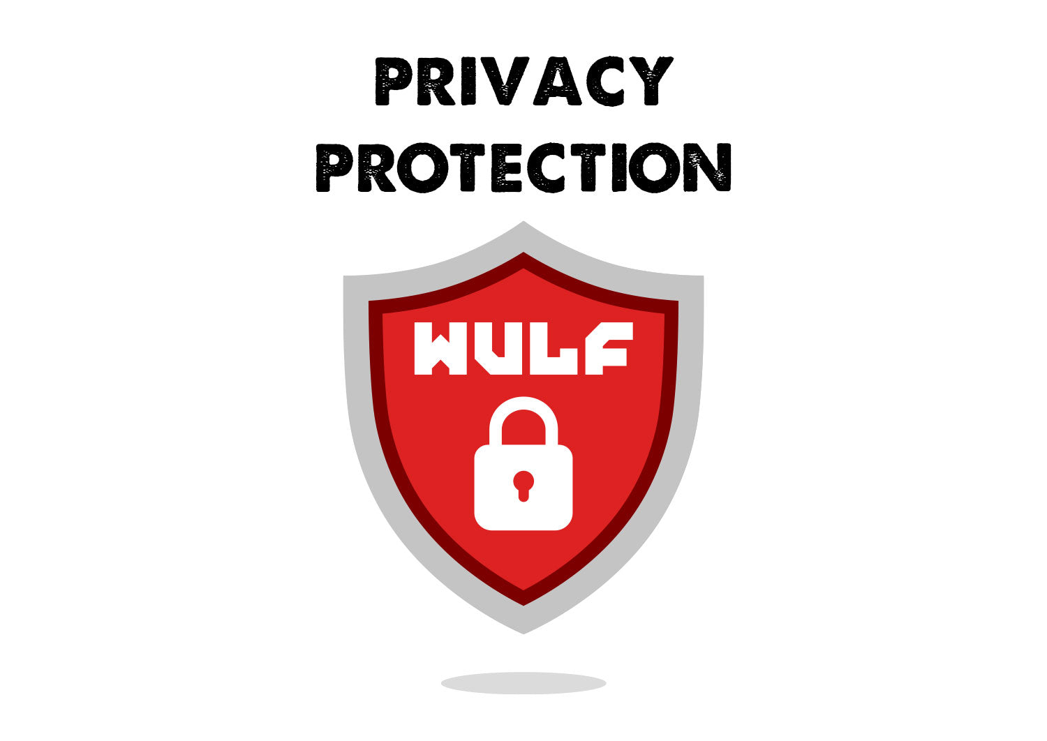 WULF Privacy Protection badge, a red shield with a padlock