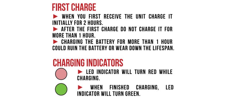 WULF Micro Max charging guide covering first charge and the charging indicator turning from red to green