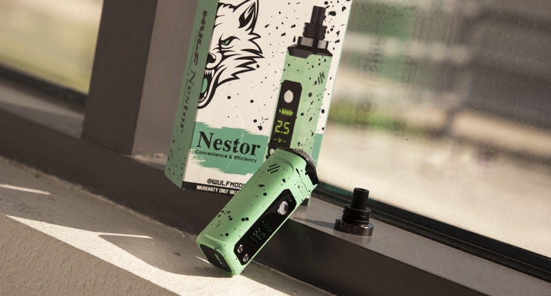 Green WULF Nestor portable concentrate vaporizer standing in sunlight